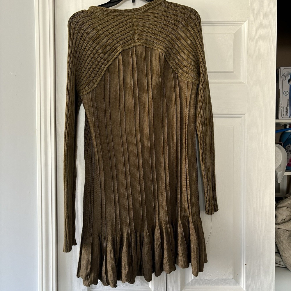 Free People M Olive Green Ribbed Ribs & Ruffles Knit Sweater Tunic - Picture 9 of 14